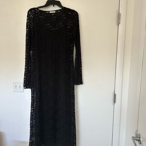 Black lace top shops midi dress